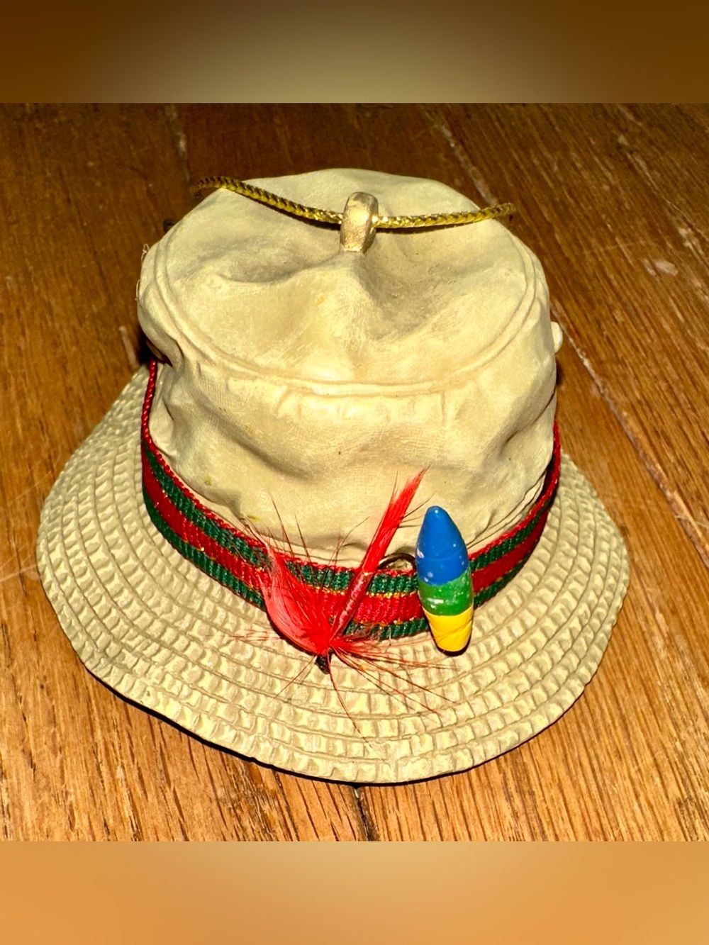 Vintage Kurt Adler Fly Fishing Bucket Hat Ornament